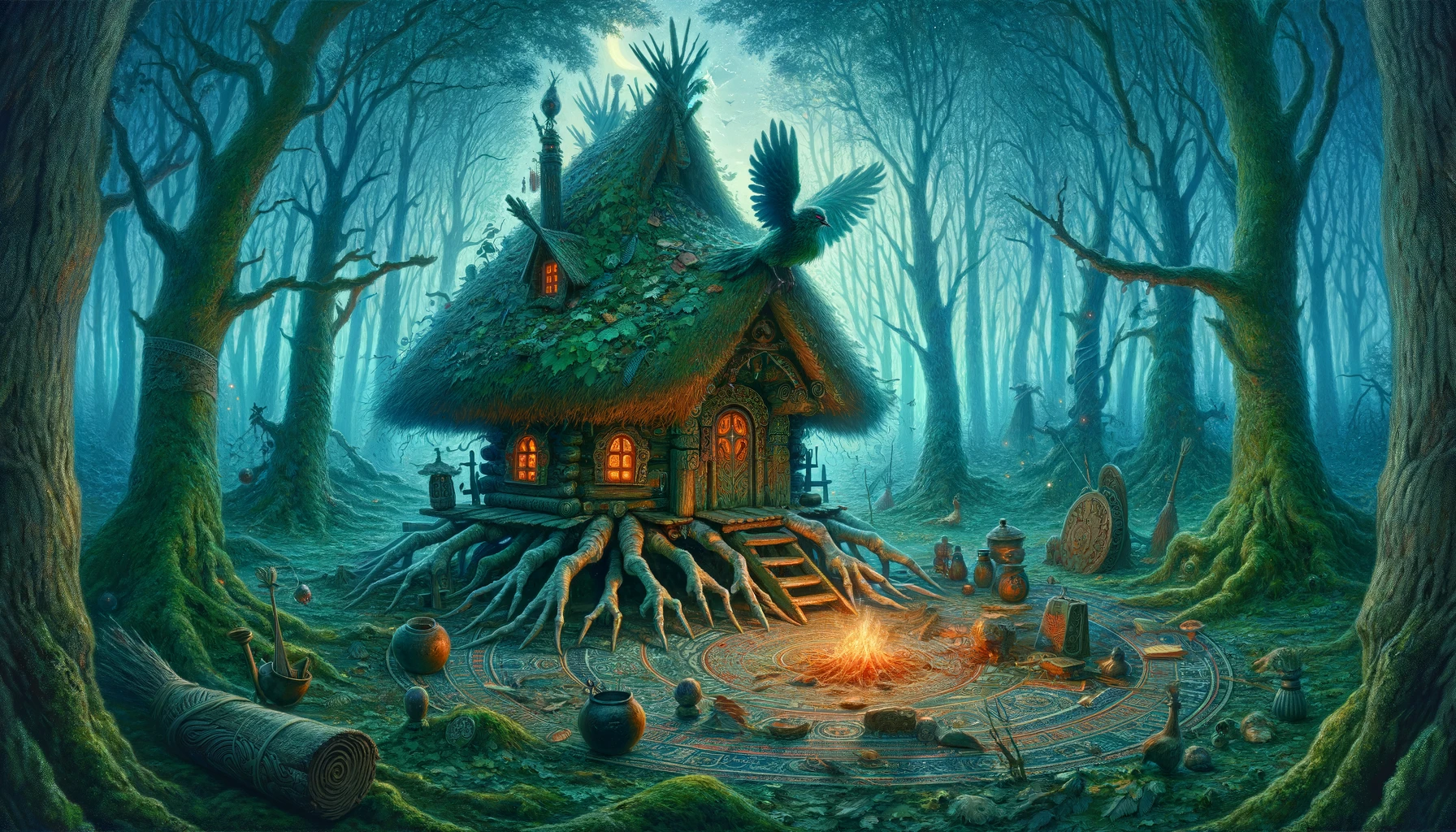 Digital-artwork-of-Baba-Yaga_-Echoes-of-the-Enchanted-Forest-depicting-the-Slavic-witch-Baba-Yaga-in-her-iconic-hut