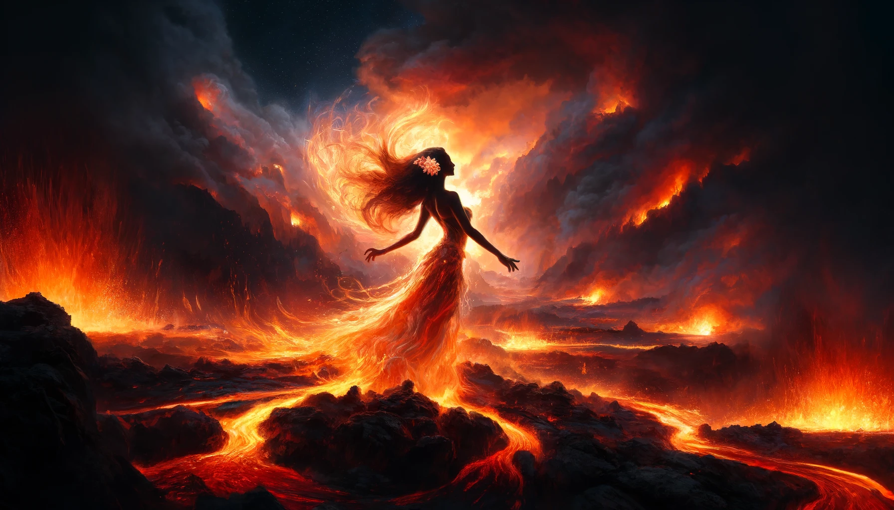 Peles-Dance_-Flames-of-Creation-depicting-the-Hawaiian-goddess-Pele-dancing-amid-molten-lava-flows-on-a-volcano